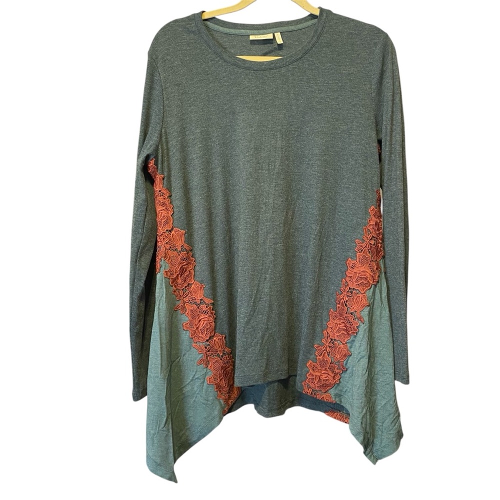 LOGO by Laurie Goldstein Deep teal with Mauve Lace Top
